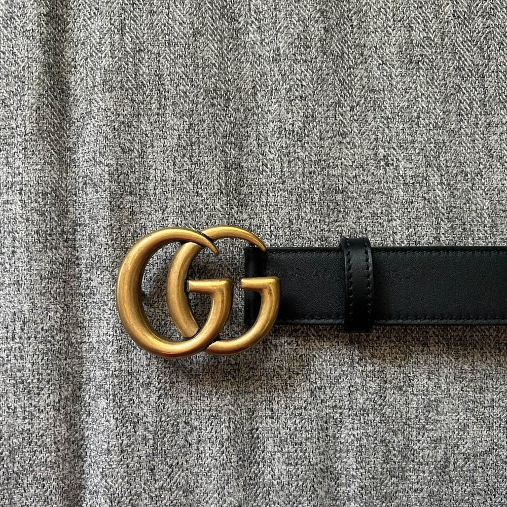 Gucci Black Belt with Gold GG Buckle